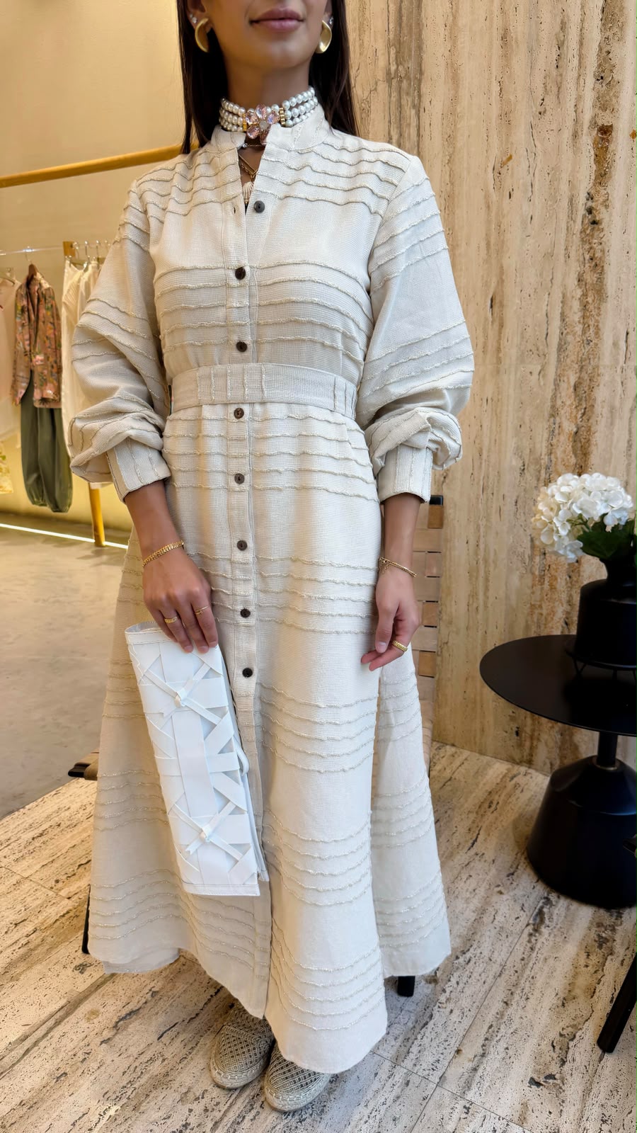 Aquanera Gold Striped Long Dress