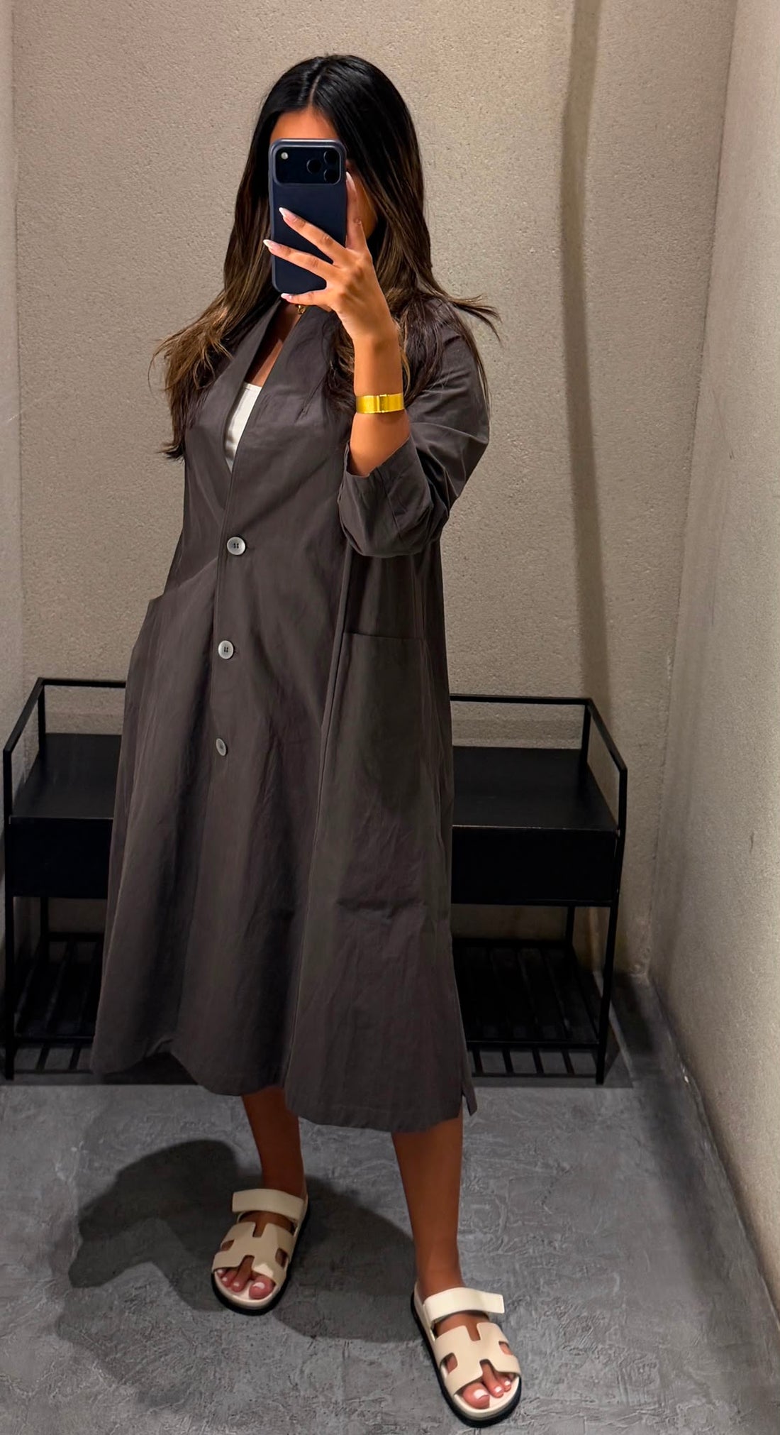 26S-3058 Stand Collared Long Coat Dress