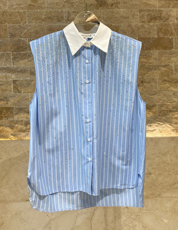 Aline Sleeveless Striped Oversized Shirt قميص واسع مخطط بدون أكمام