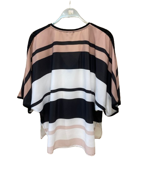 43-2248 (Striped Top with Sequin Shoulder) أعلى مخطط مع الكتف الترتر