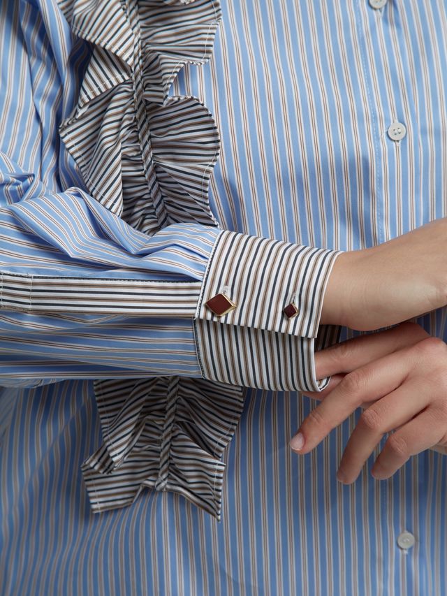 Asymmetric Ruffle Striped Shirt 8601.3018