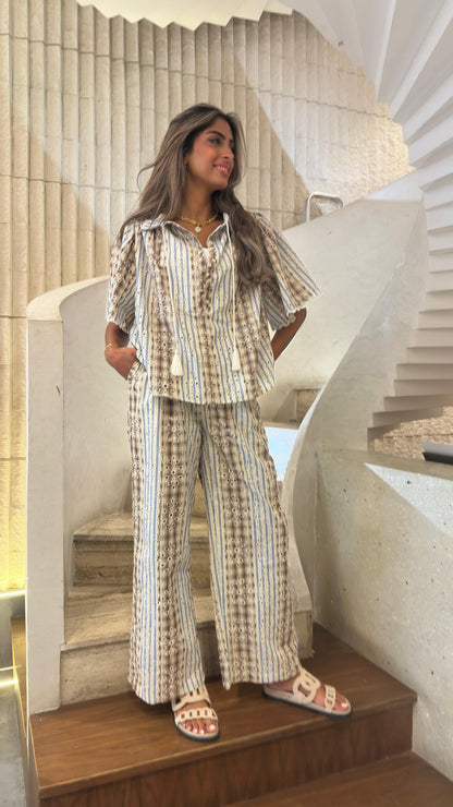 Nickita/Aude Eyelet Embroidery Top and Pants بلوزة وبنطال مطرزان بفتحات معدنية - Brown Loft