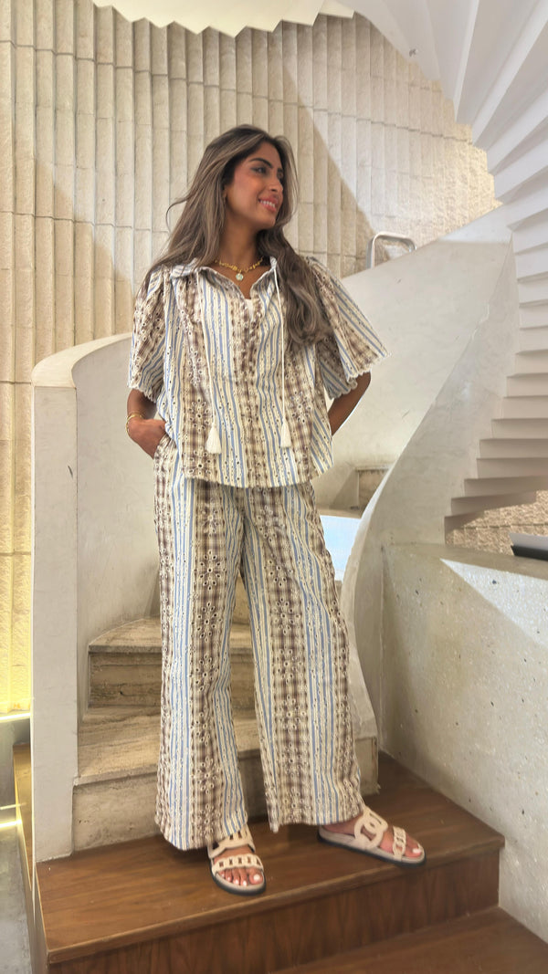 Nickita/Aude Eyelet Embroidery Top and Pants بلوزة وبنطال مطرزان بفتحات معدنية