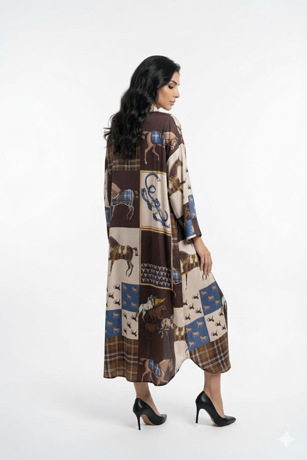 KD6120VS-30 Horse Print Satin Dress فستان ساتان بطبعة حصان