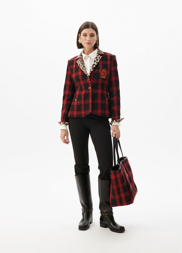 2502013 Animal Print Tartan  Jacket سترة تارتان بطبعة حيوانية