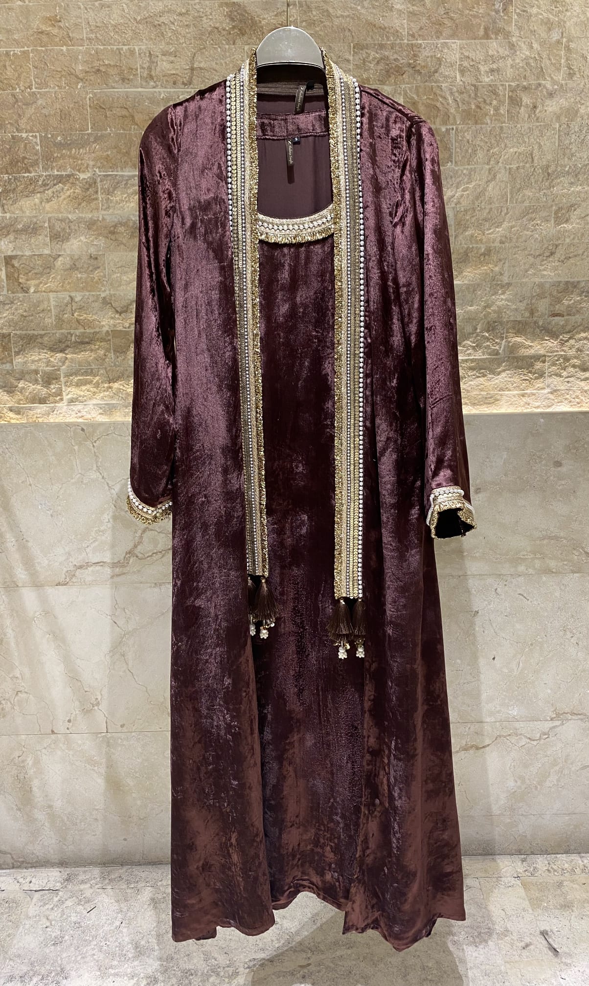 Velvet Pearl Set Dress and Cardigan - Brown Loft
