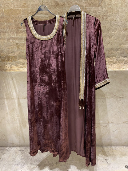 Velvet Pearl Set Dress and Cardigan - Brown Loft