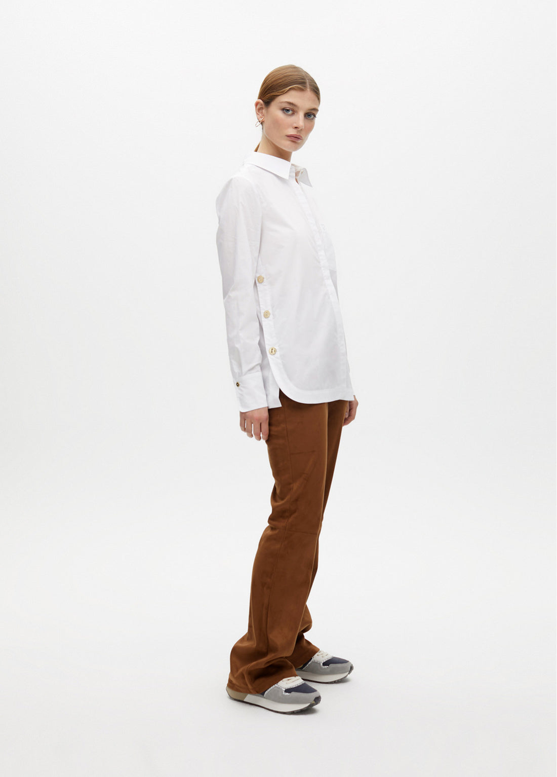 2515025 Buttoned Classic Collared Oversized Poplin Shirt - Brown Loft