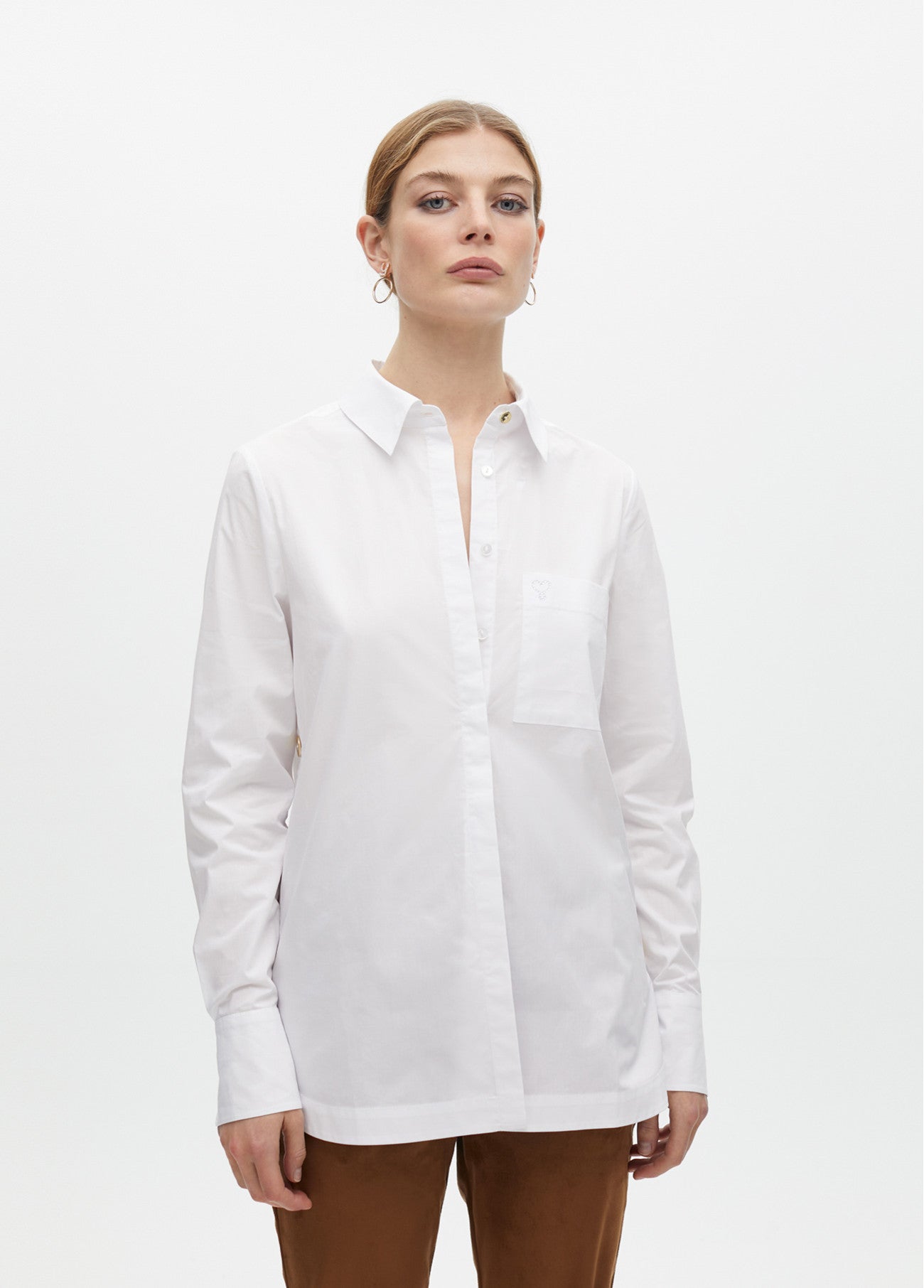 2515025 Buttoned Classic Collared Oversized Poplin Shirt - Brown Loft
