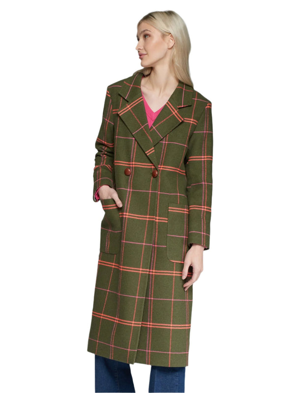 31861 (COAT ELOISE CHECK) معطف إلويز الأخضر الوردي البرتقالي تحقق