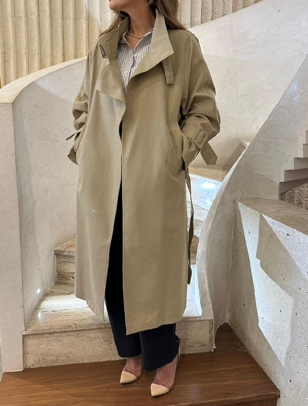 COBCC6002 (Overlay Mid Length Trench Coat) تراكب معطف خندق متوسط الطول