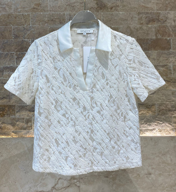 Daisy Embroidery Sheer Lace Top توب دانتيل شفاف مطرز بالترتر