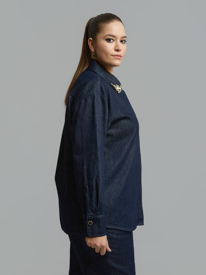 Strass Embellished Collar Denim Shirt 8641.3003