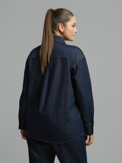 Strass Embellished Collar Denim Shirt 8641.3003