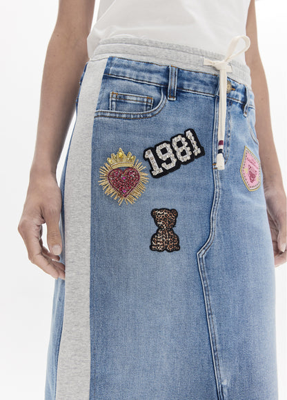 LF2608005 Casual Denim Midi Skirt