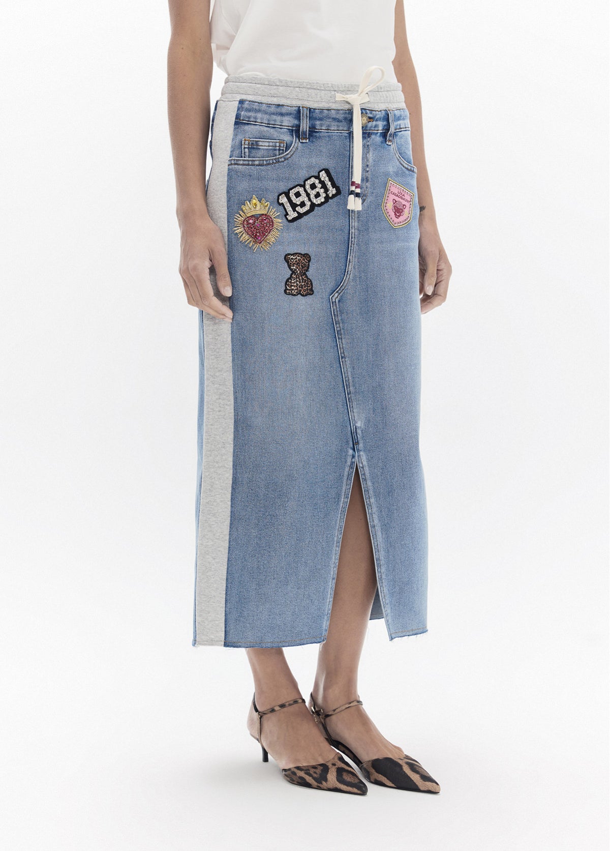 LF2608005 Casual Denim Midi Skirt