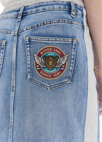 LF2608005 Casual Denim Midi Skirt