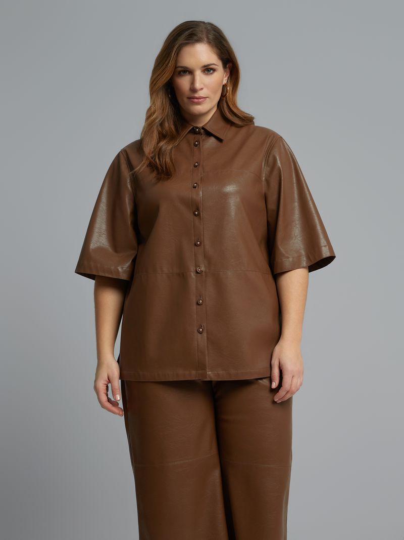 Faux Leather Button-Up Shirt 8601.3010