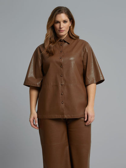 Faux Leather Button-Up Shirt 8601.3010