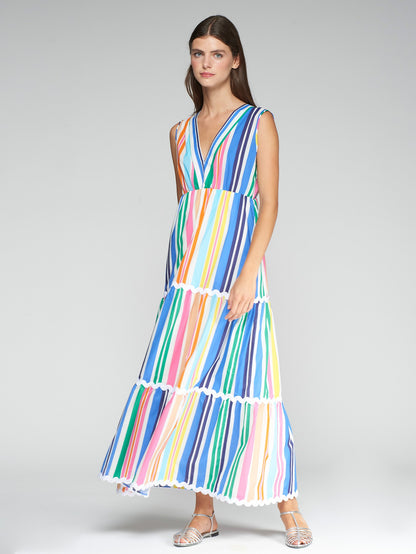 32378 Colorful Striped Sleeveless Long Dress - Brown Loft