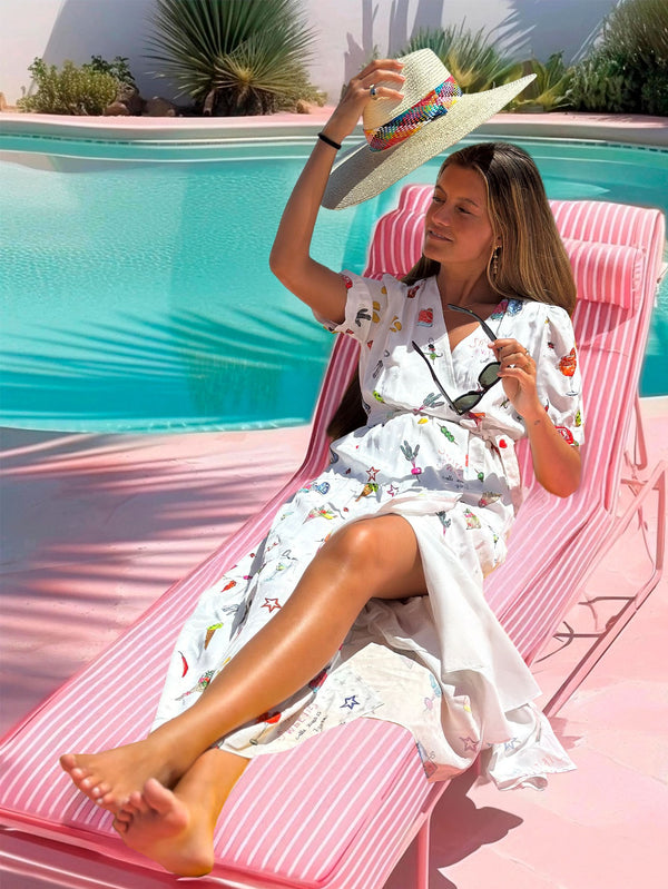V Neck Crossover Printed Long Dress - 32346