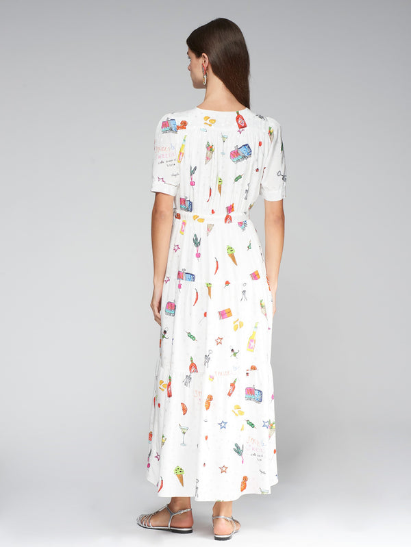 V Neck Crossover Printed Long Dress - 32346
