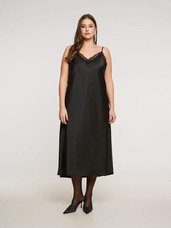 8401.7068 Lace Trimmed Satin Cami Dress فستان كامي من الساتان مزين بالدانتيل