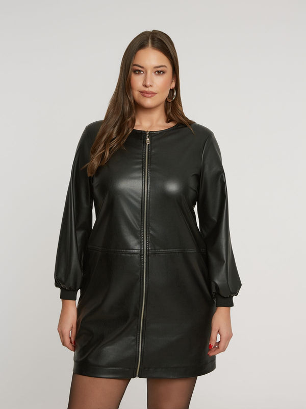 8401.7036 Faux Leather Mini Dress فستان قصير من الجلد الصناعي