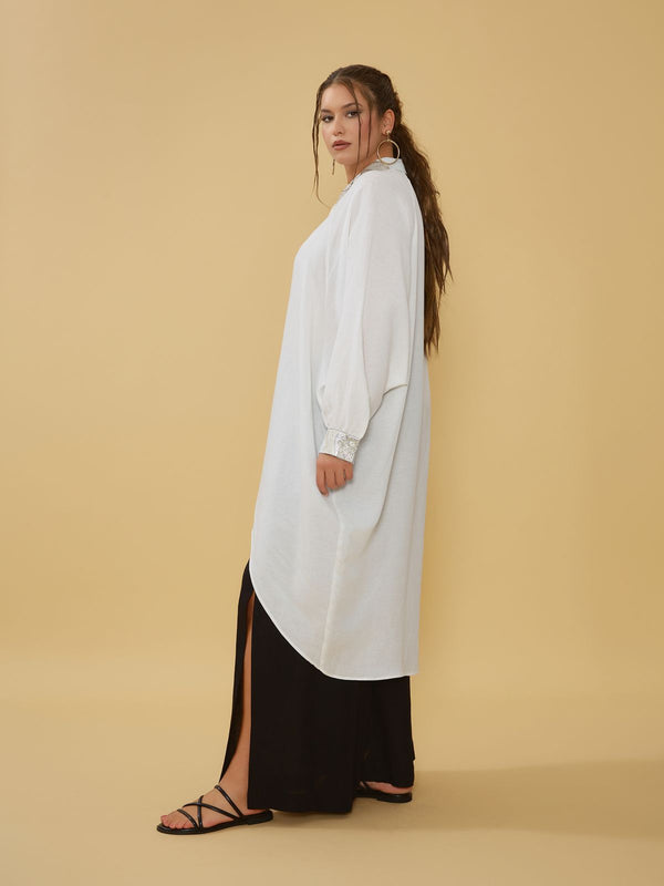 Oversized Asymmetric Linen Long Back Shirt - 8301.7161