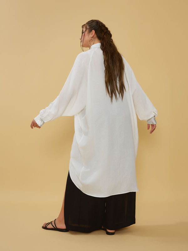 Oversized Asymmetric Linen Long Back Shirt - 8301.7161