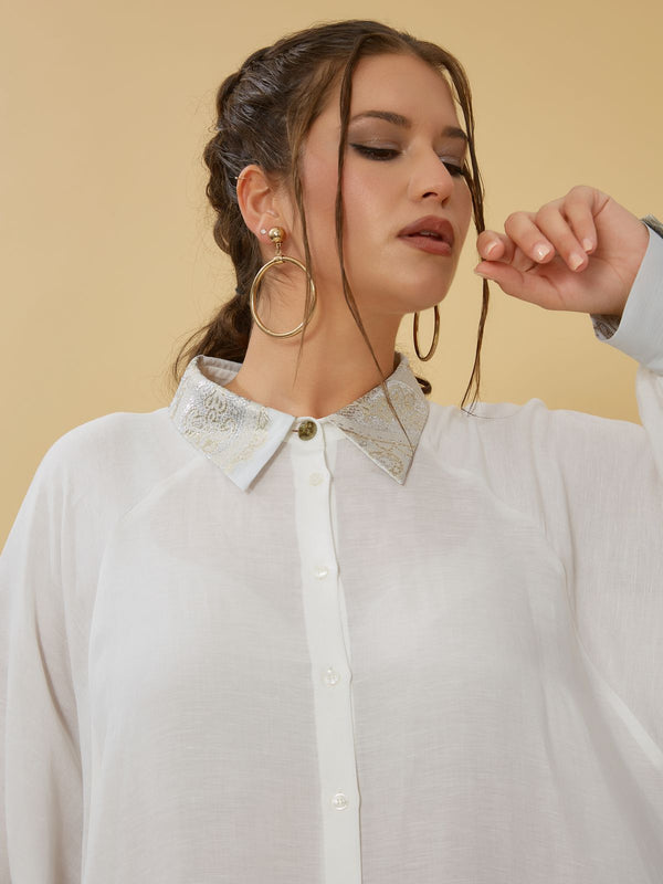 Oversized Asymmetric Linen Long Back Shirt - 8301.7161
