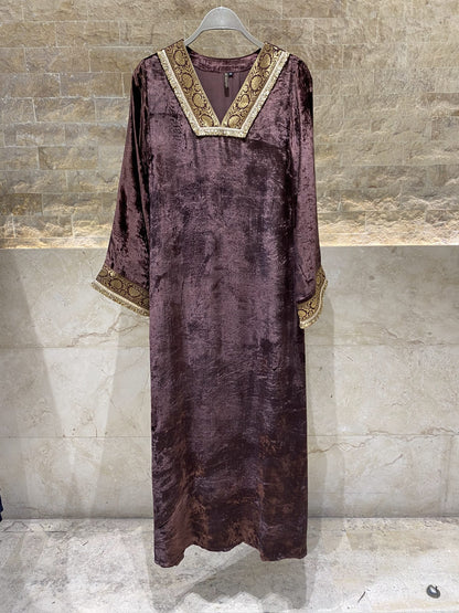 Velvet Fringe Kaftan - Brown Loft