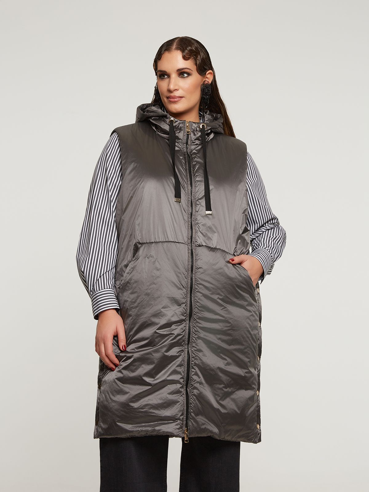 0004.3504 Puffer Metallic Sleeveless Jacket - Brown Loft