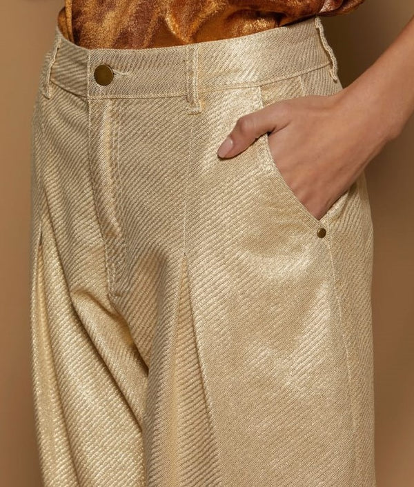 M100P03NUT Gold Effect Pants السراويل تأثير الذهب