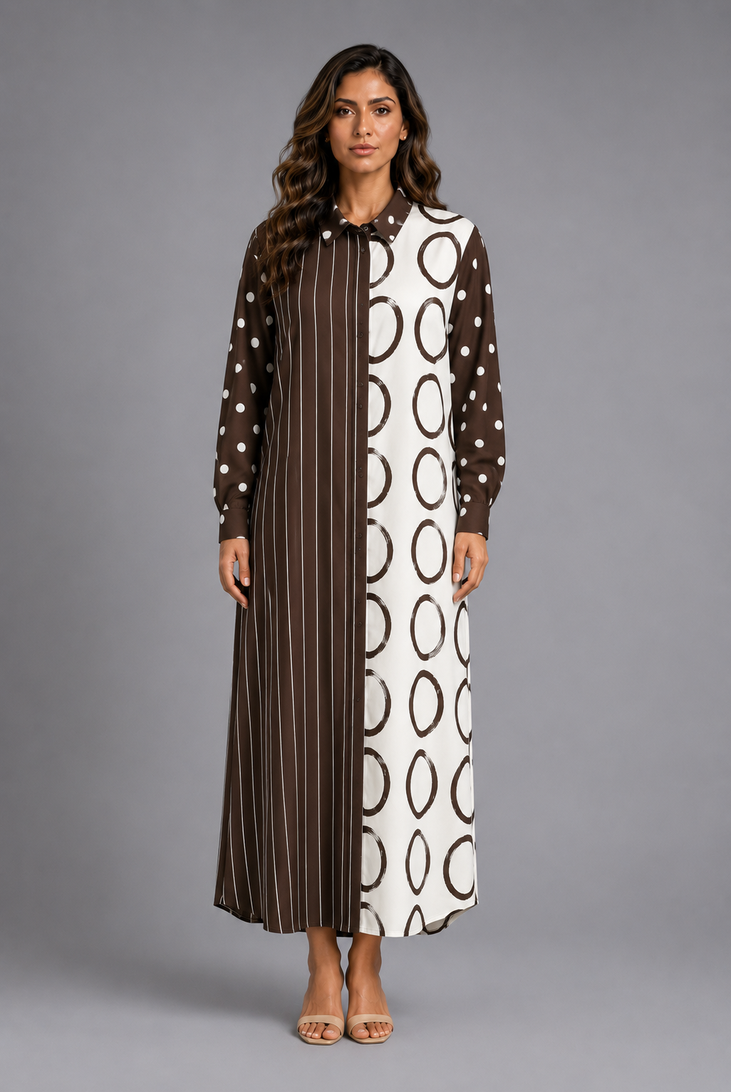 TDM77925 Mixed Print Midi Dress