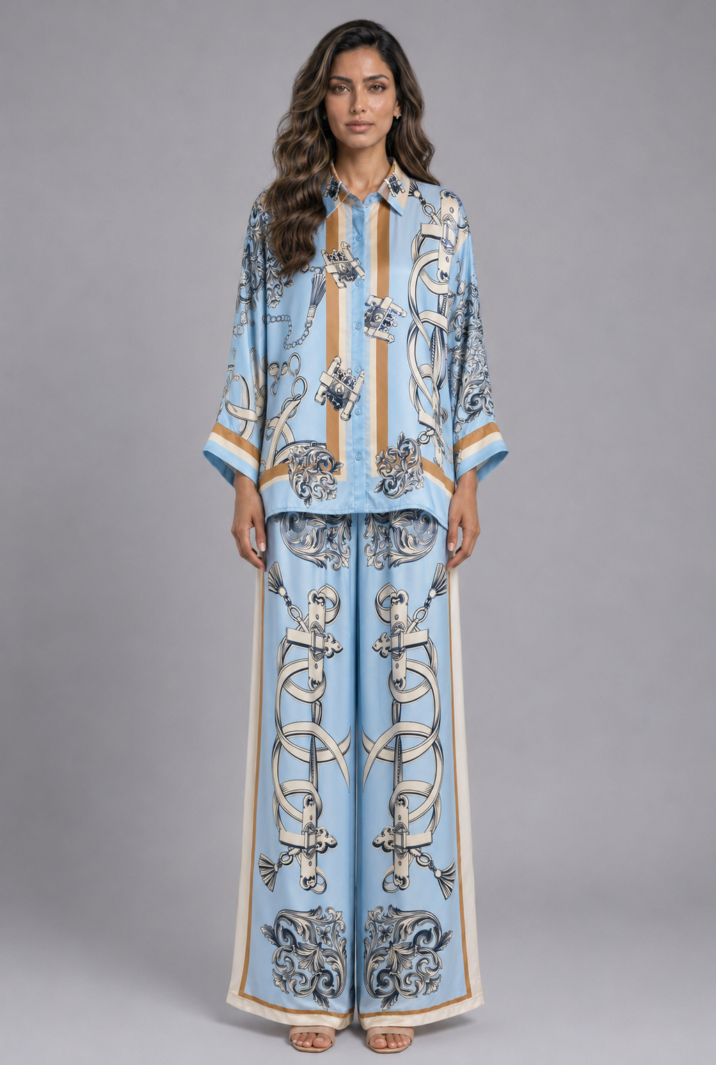 Baroque Print Satin Co-ord Set KD88015/9099VS-10