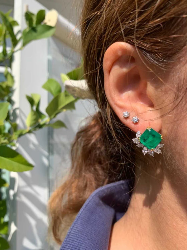 Emerald with Marquiz Cz Diamond  Earrings الزمرد مع أقراط ماركيز تشيكوسلوفاكيا الماس