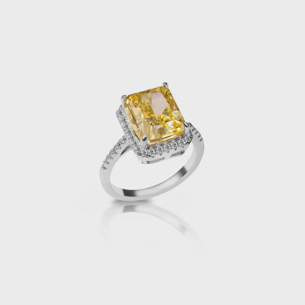 Yellow Diamond Pave Halo Ring خاتم هالة الماس الأصفر