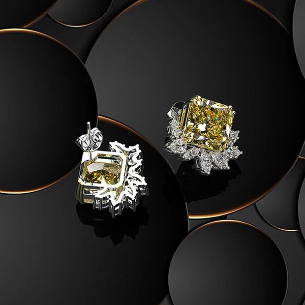 Yellow Diamond Stud Earrings أقراط الماس الأصفر