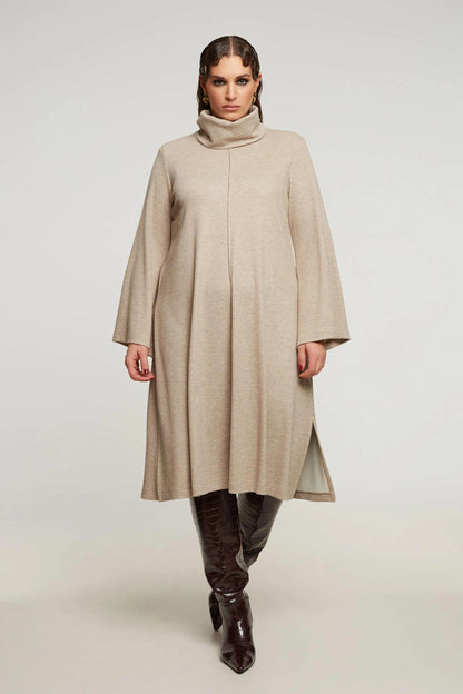 8401.7032 Cowl Neckline A Line Rib Dress - Brown Loft