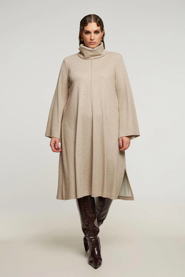 8401.7032 Cowl Neckline A Line Rib Dress فستان مضلع بفتحة رقبة على شكل حرف A