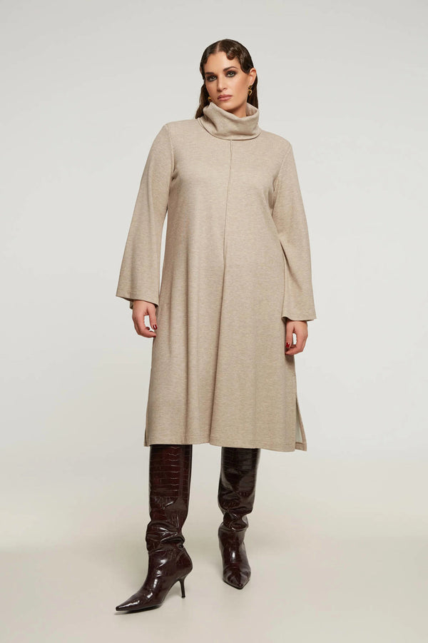 8401.7032 Cowl Neckline A Line Rib Dress فستان مضلع بفتحة رقبة على شكل حرف A