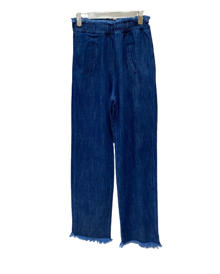 JPE24PJ177 Denim Frayed Pantsالسراويل الجينز المتوترة