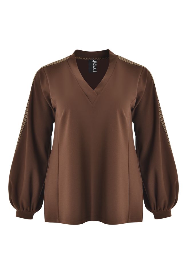 Oversized Top with Checked Sleeves 8601.1013