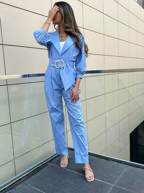 23TU207 Notched Lapel Jumpsuits حللا طية صدر السترة حقق