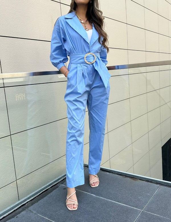 23TU207 Notched Lapel Jumpsuits حللا طية صدر السترة حقق