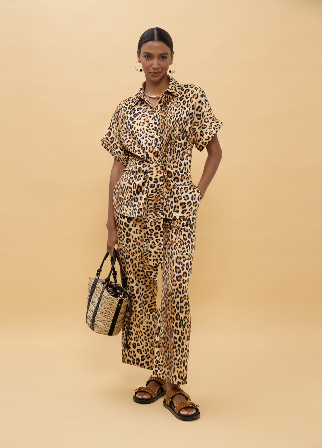 LS2615007/4007 Animal Print Top and Pants قميص وبنطال بنقشة حيوانات - Brown Loft