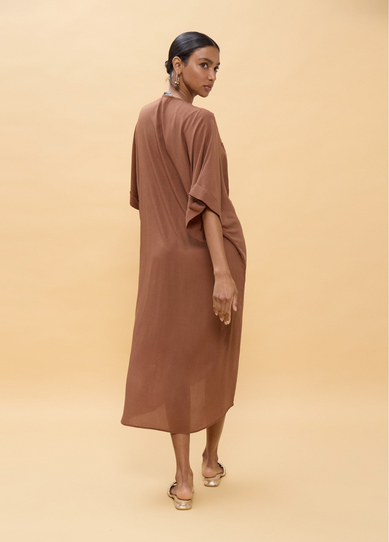 LS2616010 Linen Midi Dress - Brown Loft