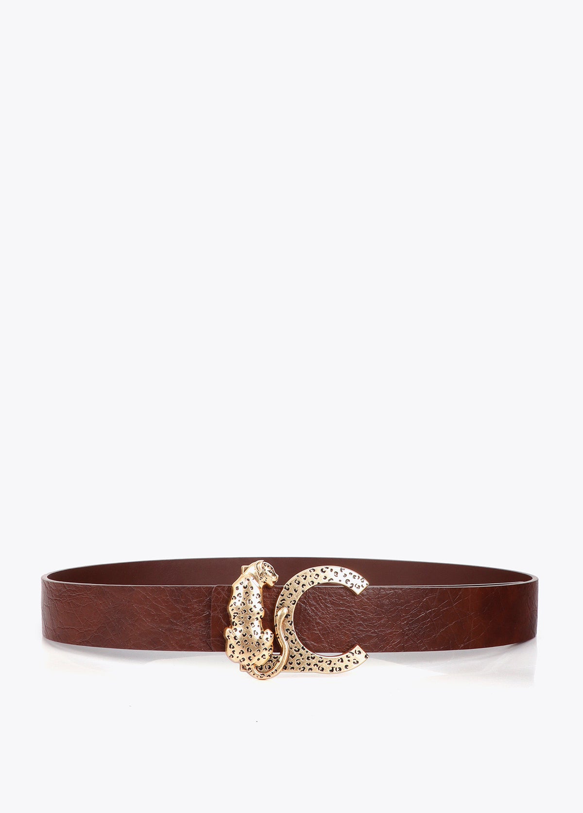 LF2606003 Faux Leather Textured Belt with Animal Buckle