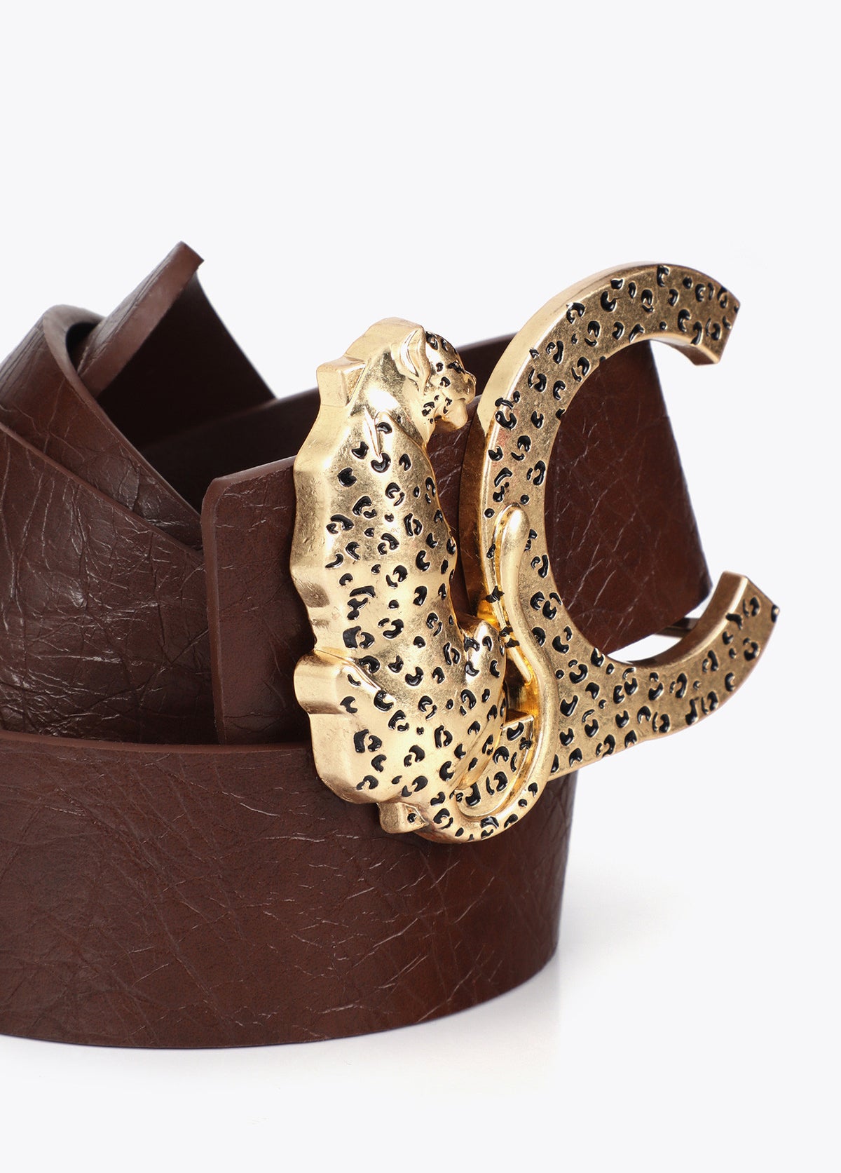 LF2606003 Faux Leather Textured Belt with Animal Buckle